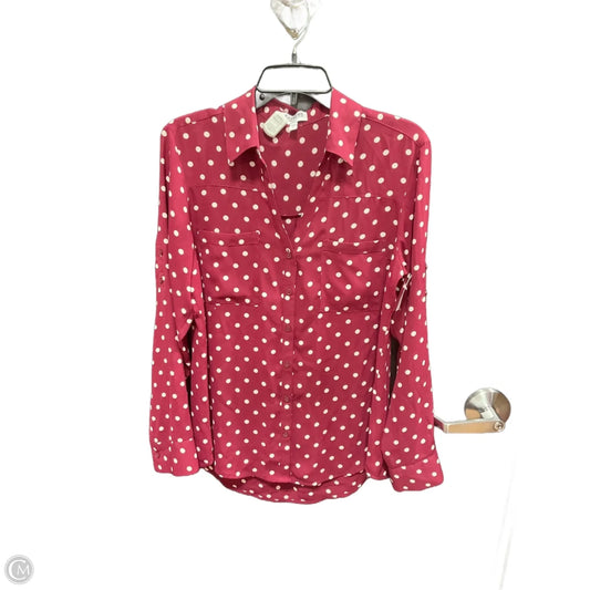 Blouse Long Sleeve By Express In Polkadot Pattern, Size: L