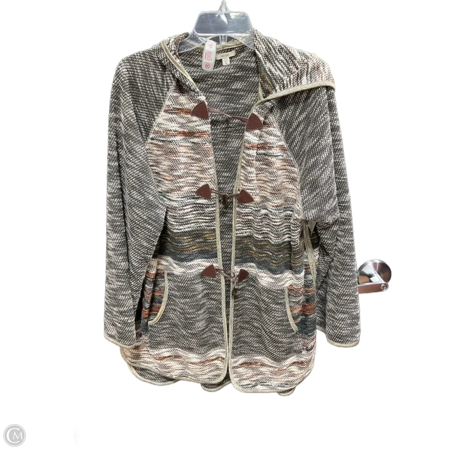 Sweater Cardigan By Ecote In Black & Tan, Size: L