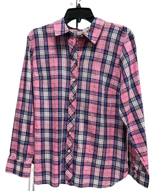 Blouse Long Sleeve By Talbots In Blue & Pink, Size: M