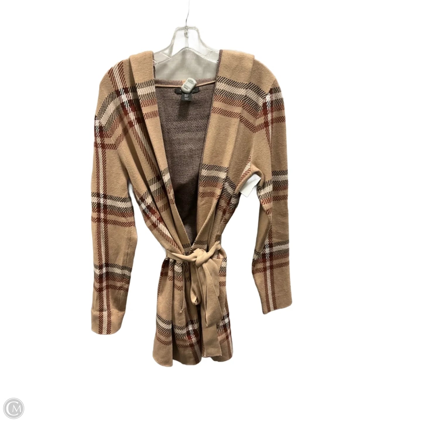 Sweater Cardigan By Tahari In Orange & Tan, Size: M