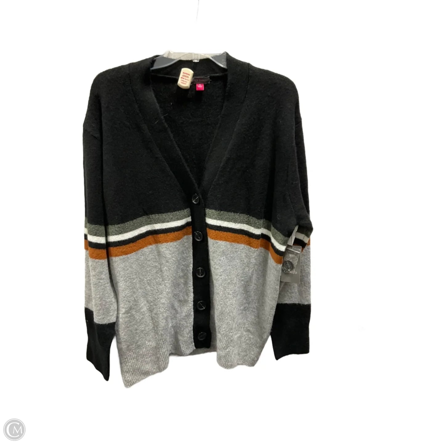 Sweater Cardigan By Vince Camuto In Black & Tan, Size: M
