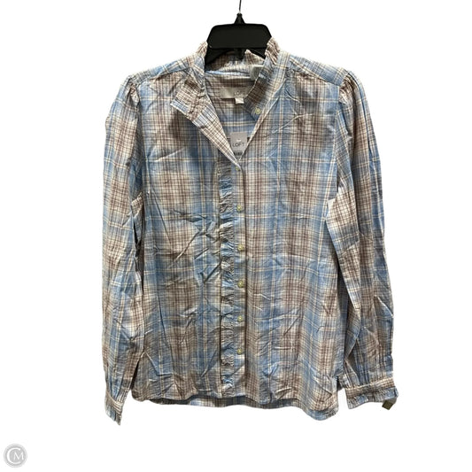 Top Long Sleeve By Loft In Blue & Tan, Size: M