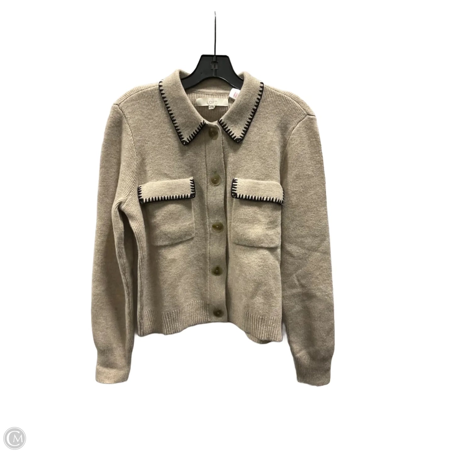 Sweater Cardigan By Loft In Black & Tan, Size: M