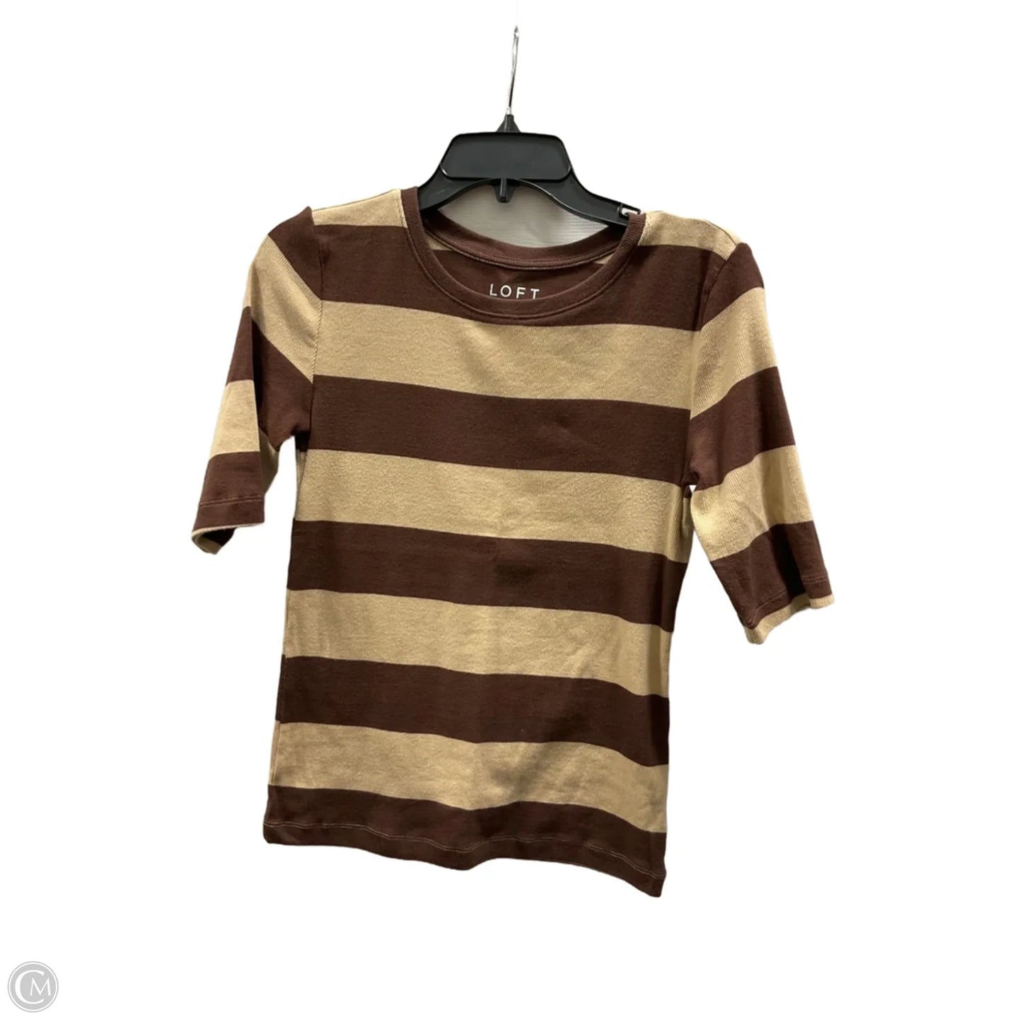 Top Short Sleeve By Loft In Brown & Tan, Size: M