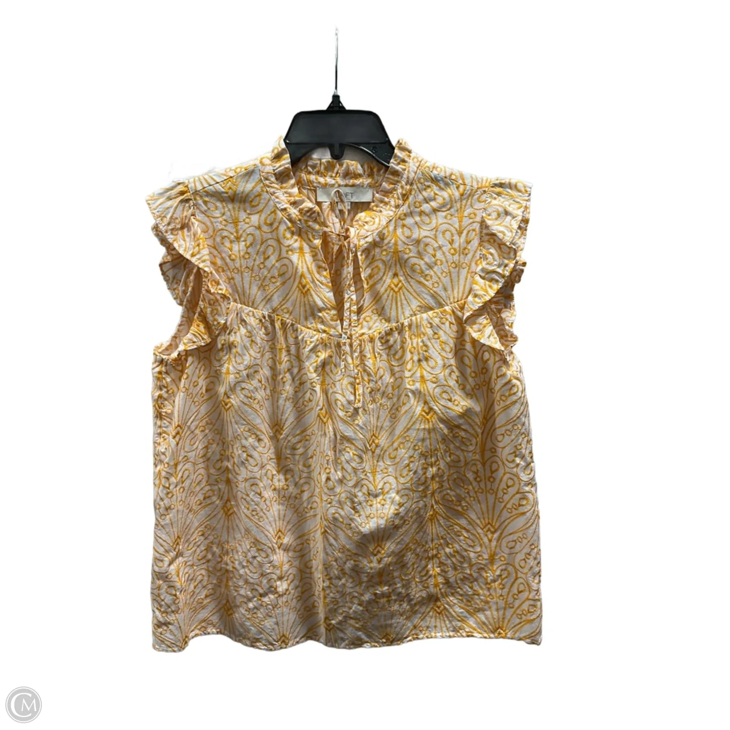 Top Short Sleeve By Loft In Orange & White, Size: M