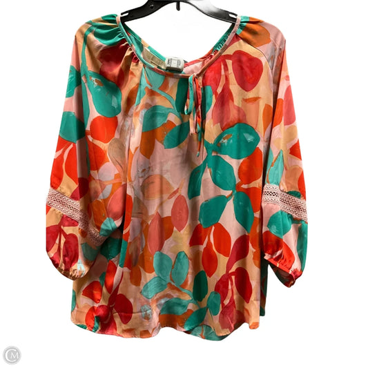 Top 3/4 Sleeve By Hope & Harlow In Green & Pink, Size: 1x