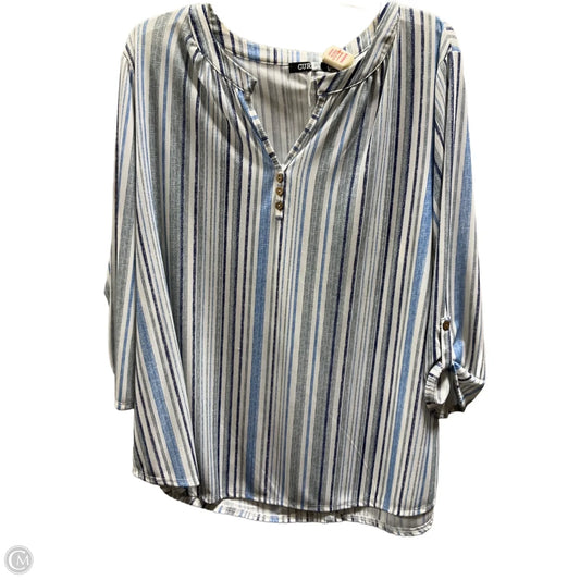 Top 3/4 Sleeve By Cure In Blue & White, Size: 2x