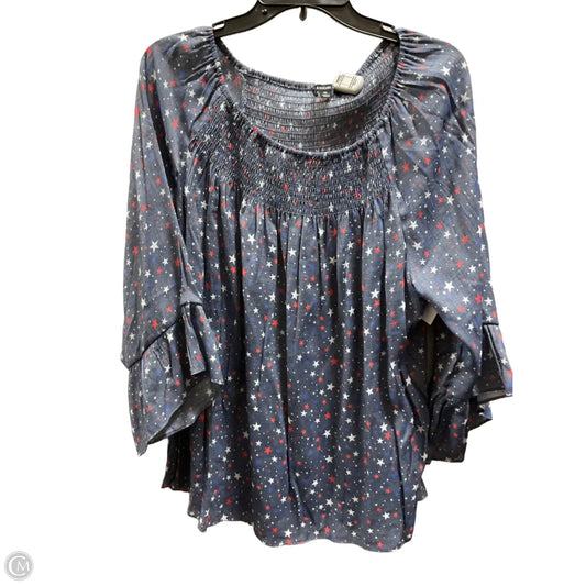 Top 3/4 Sleeve By Zac And Rachel In Blue & Red, Size: 2x