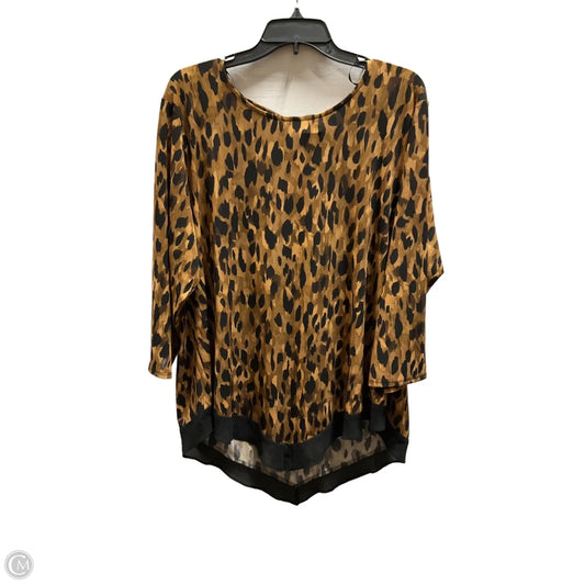 Top 3/4 Sleeve By Carmen By Carmen Marc Valvo In Leopard Print, Size: 2x