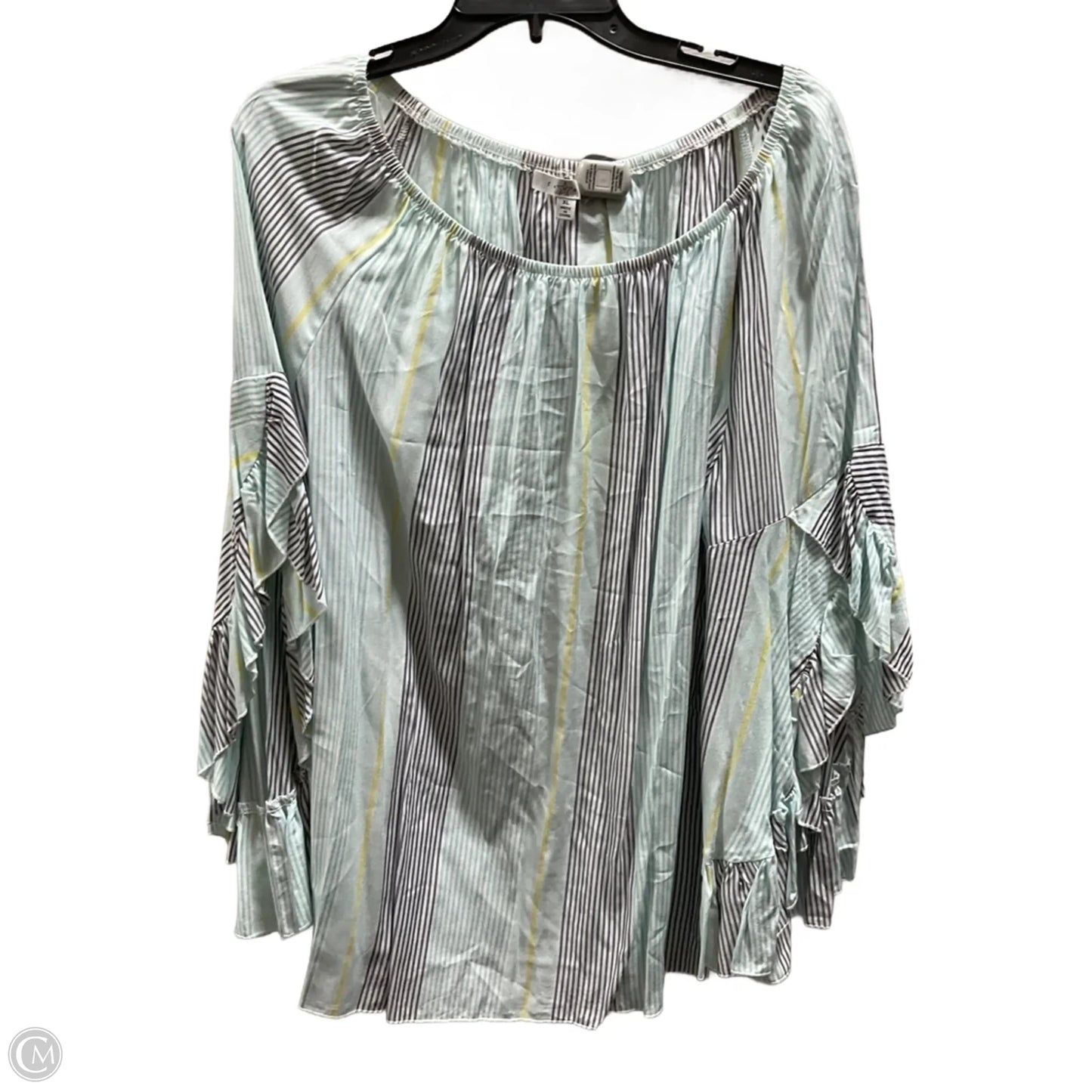 Top 3/4 Sleeve By Fever In Green & Yellow, Size: Xl