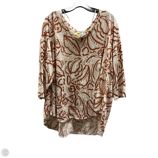 Top 3/4 Sleeve By C And C In Brown & Cream, Size: 3x