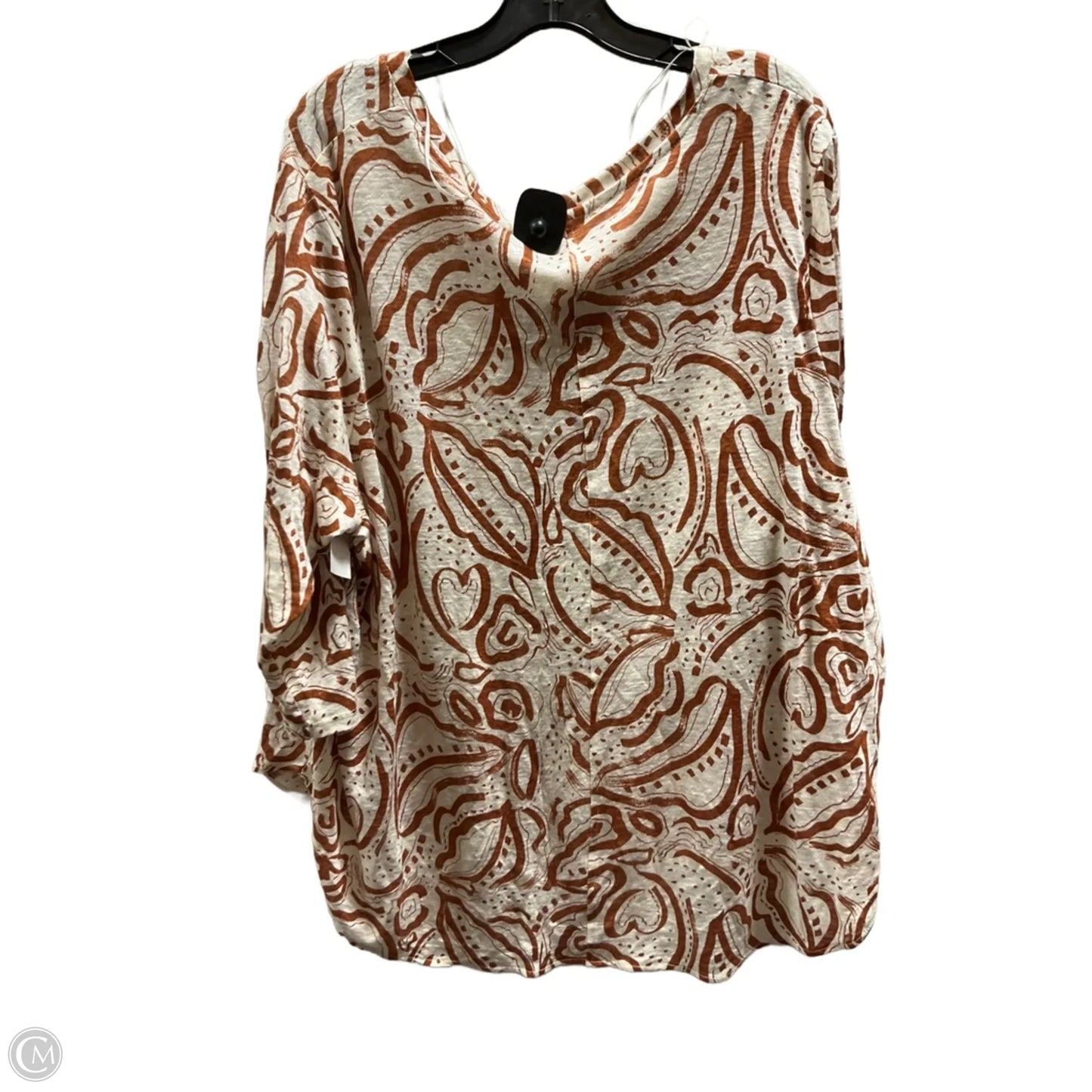 Top 3/4 Sleeve By C And C In Brown & Cream, Size: 3x