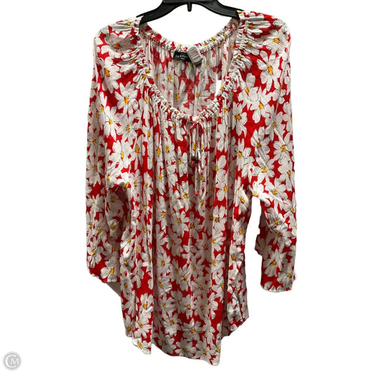 Top 3/4 Sleeve By In Studio In Red & Yellow, Size: 2x