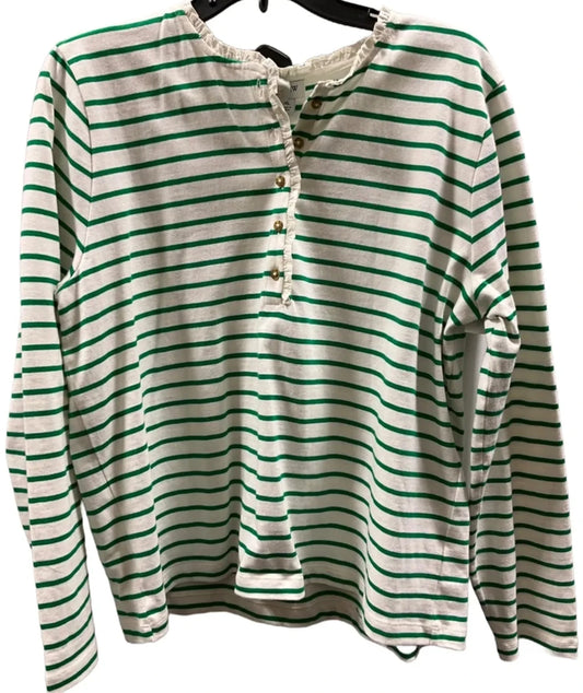 Top Long Sleeve By J. Crew In Cream & Green, Size: Xl