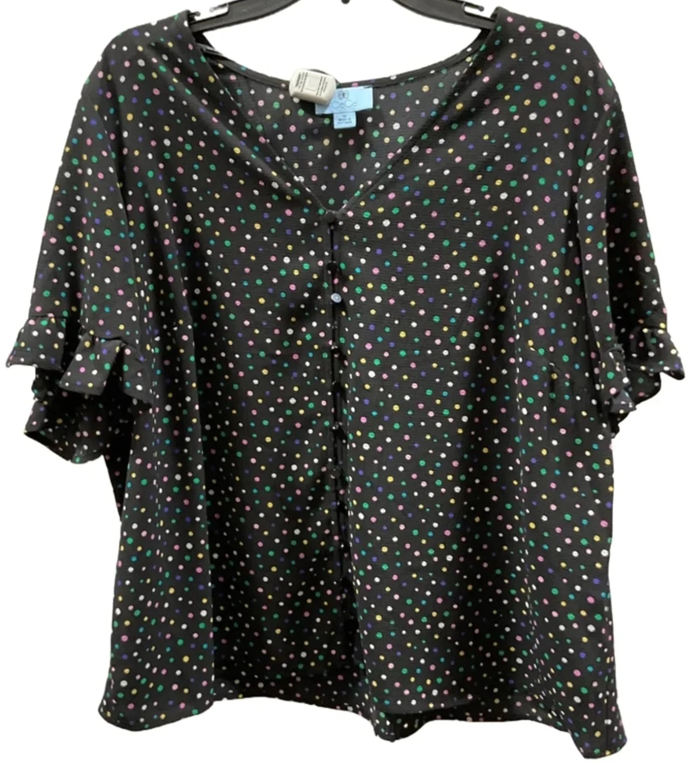 Top Short Sleeve By Cece In Polkadot Pattern, Size: 1x