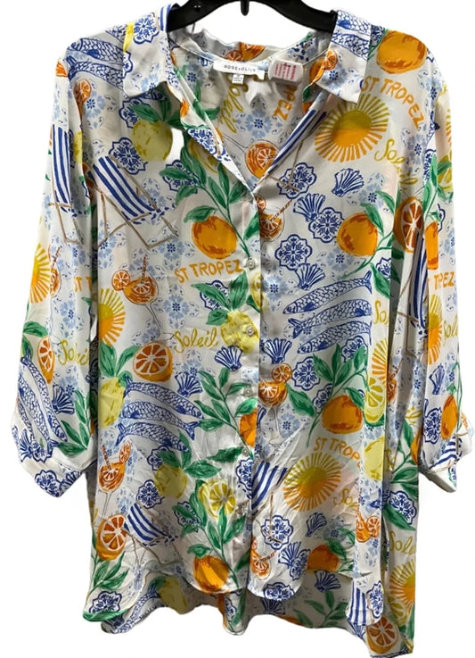 Blouse 3/4 Sleeve By Rose And Olive In Orange & White, Size: 1x