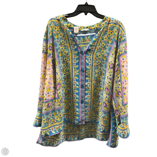 Top Long Sleeve By Cynthia Rowley In Purple & Yellow, Size: 1x