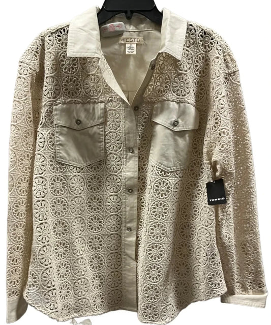 Jacket Shirt By Torrid In Cream, Size: L