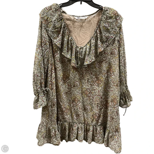 Tunic Long Sleeve By Zara In Green & Yellow, Size: L