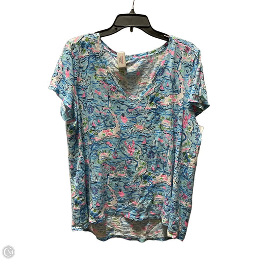 Top Short Sleeve Designer By Lilly Pulitzer In Blue & Pink, Size: Xxl