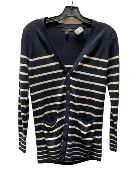 Sweater Cardigan By Banana Republic In Blue & White, Size: S