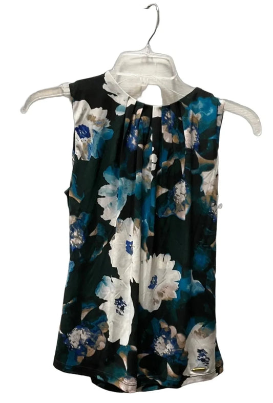 Top Sleeveless By Calvin Klein In Black & Green, Size: Xs