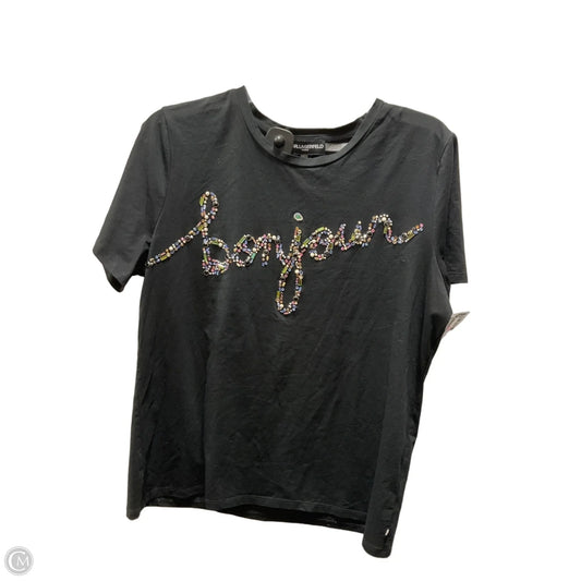 Top Short Sleeve Designer By Karl Lagerfeld In Black, Size: L