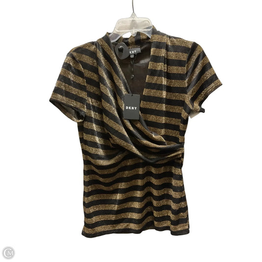 Top Short Sleeve By Dkny In Black & Gold, Size: M