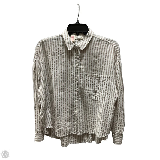 Blouse Long Sleeve By A Loves A In Tan & White, Size: M