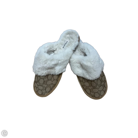 Slippers Designer By Coach In Brown & Cream