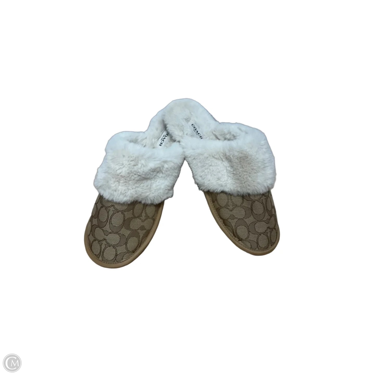 Slippers Designer By Coach In Brown & Cream