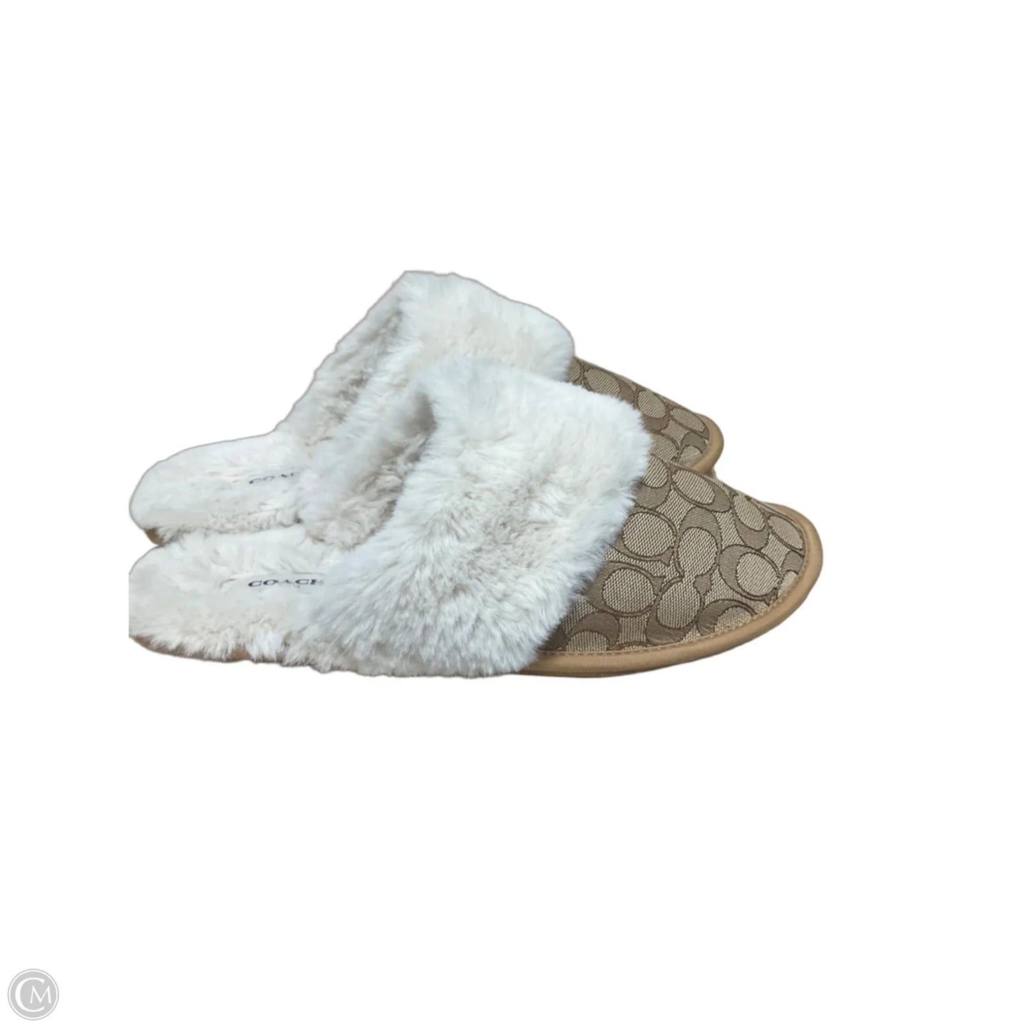 Slippers Designer By Coach In Brown & Cream