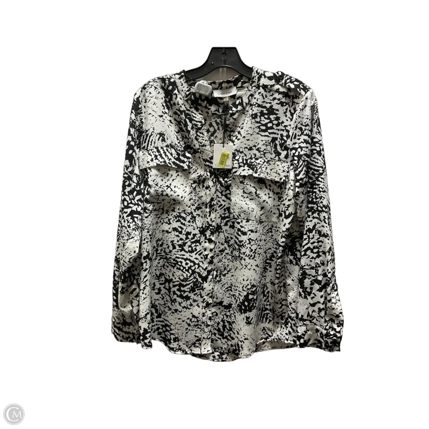 Top Long Sleeve By Calvin Klein In Black & White, Size: M
