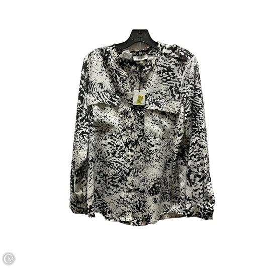 Top Long Sleeve By Calvin Klein In Black & White, Size: M