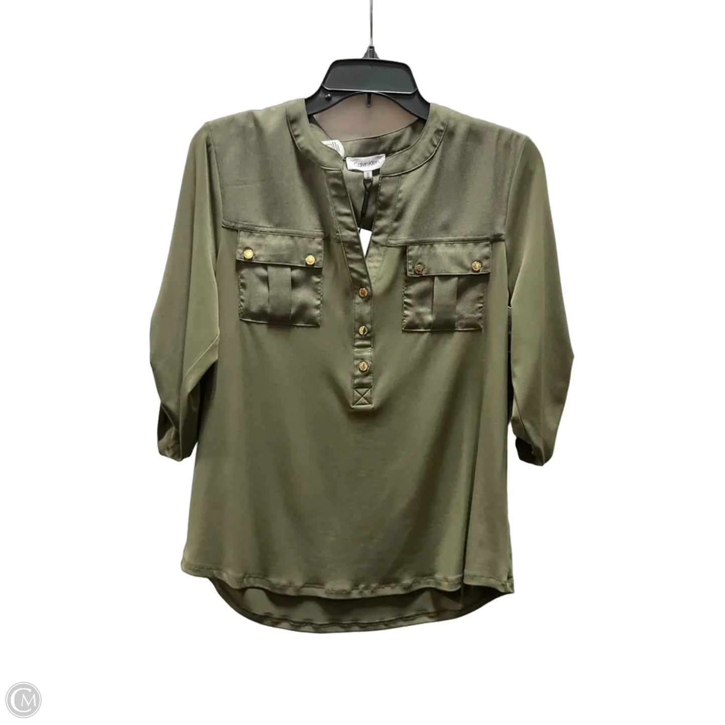 Top 3/4 Sleeve By Calvin Klein In Green, Size: M