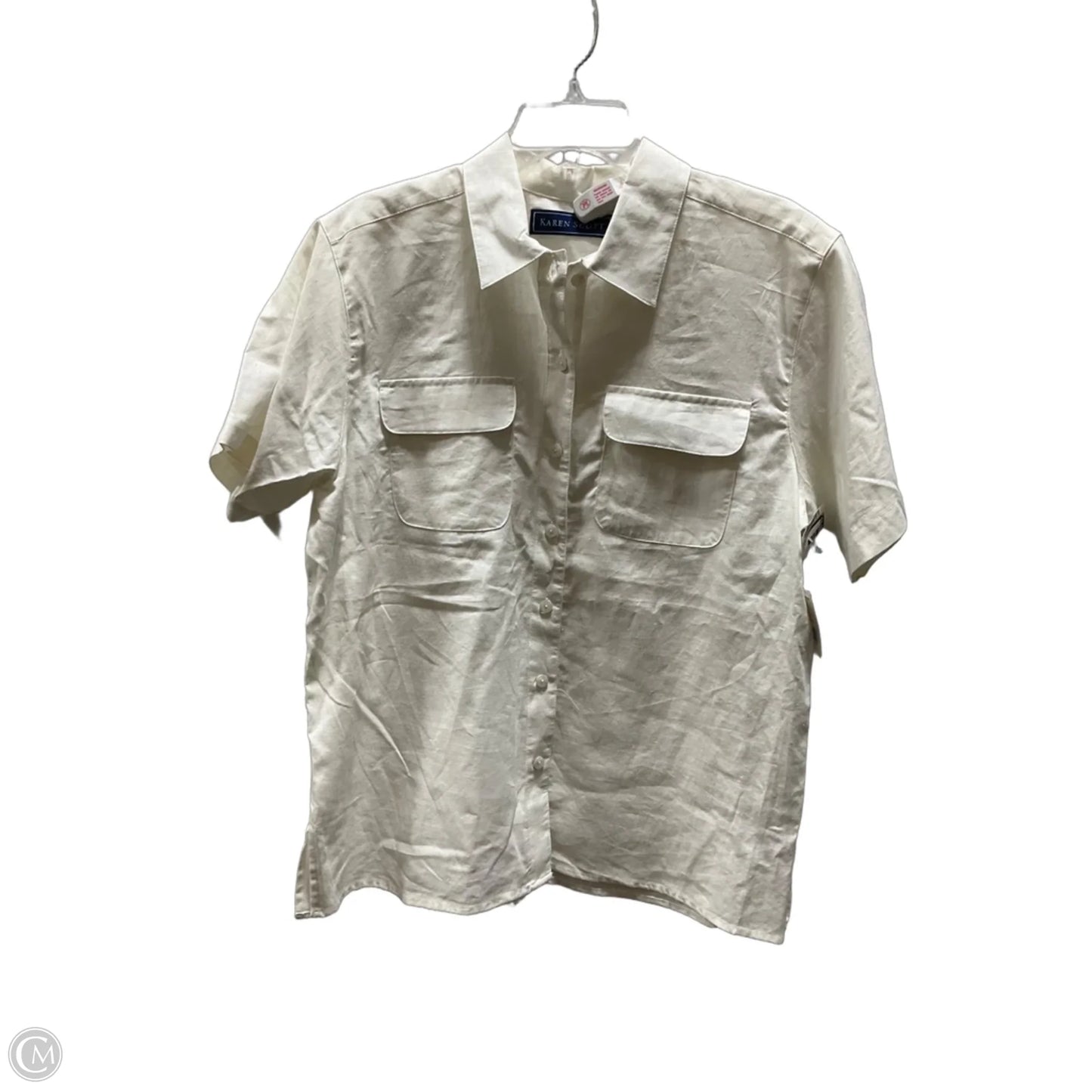 Blouse Short Sleeve By Karen Scott In Cream, Size: L