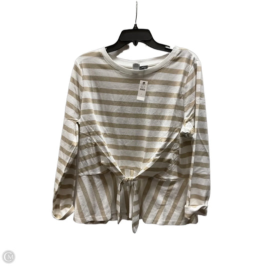 Top Long Sleeve By Talbots In Tan & White, Size: L
