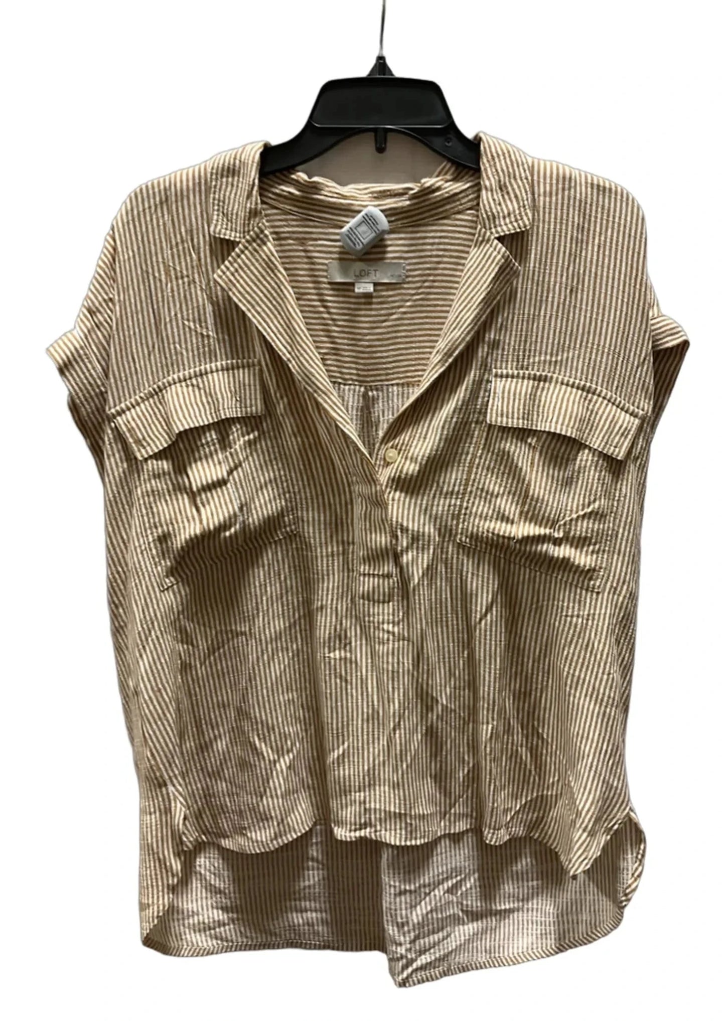 Top Short Sleeve By Loft In Tan & White, Size: M