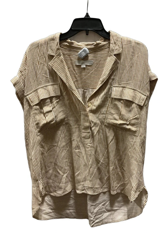 Top Short Sleeve By Loft In Tan & White, Size: M