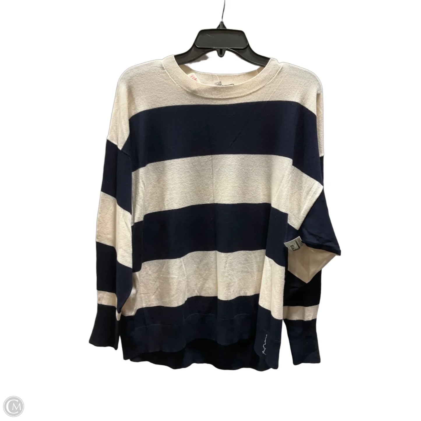 Top Long Sleeve By Loft In Blue & Cream, Size: M