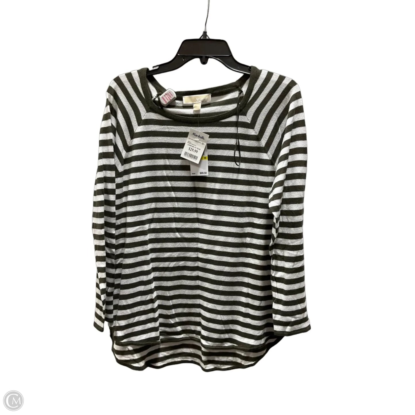 Top Long Sleeve By Michael By Michael Kors In Green & White, Size: M