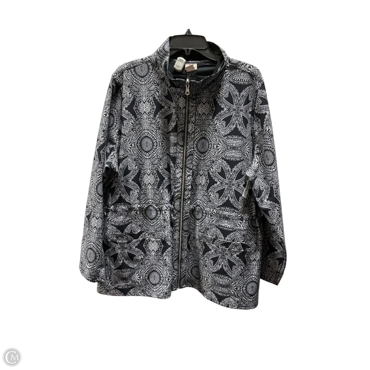 Athletic Jacket By Chicos In Black & White, Size: Xl