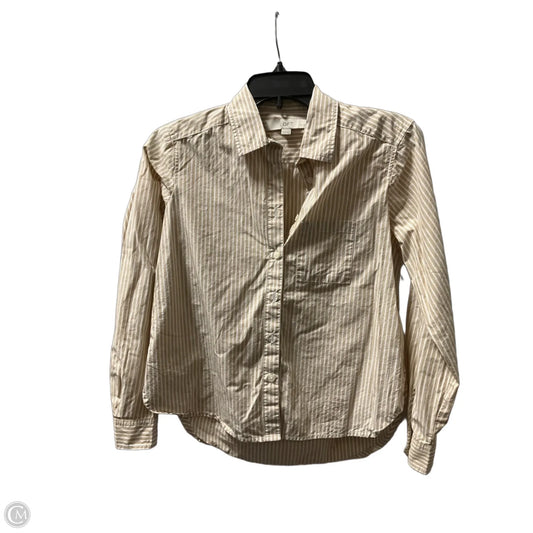 Blouse Long Sleeve By Loft In Tan & White, Size: Xxs