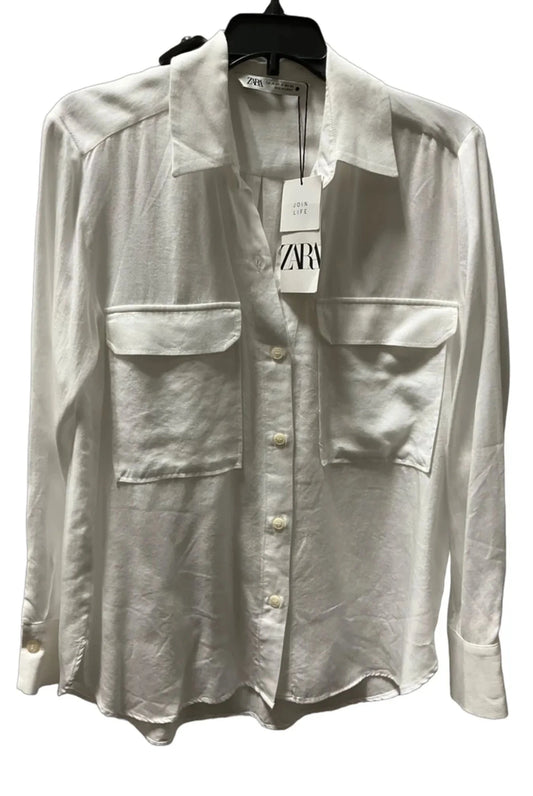 Blouse Long Sleeve By Zara In White, Size: Xs