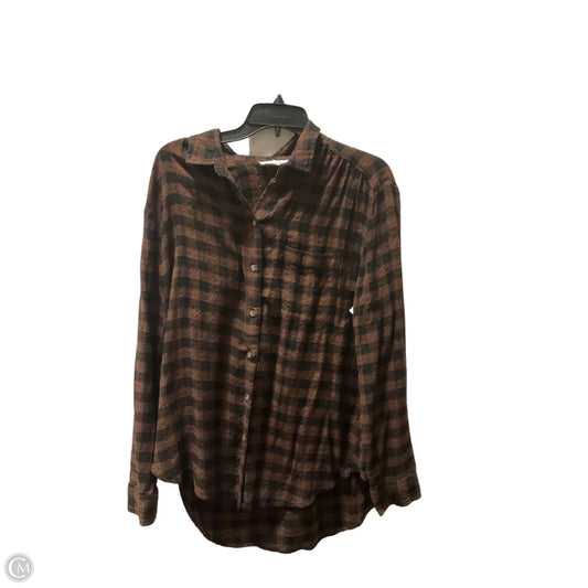 Blouse Long Sleeve By Beachlunchlounge In Black & Brown, Size: L