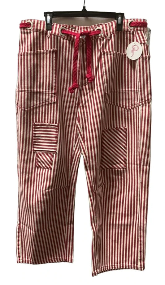 Jeans Wide Leg By Bibi In Red & White, Size: Xl