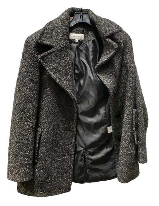 Coat Wool By Calvin Klein In Black & Tan, Size: M