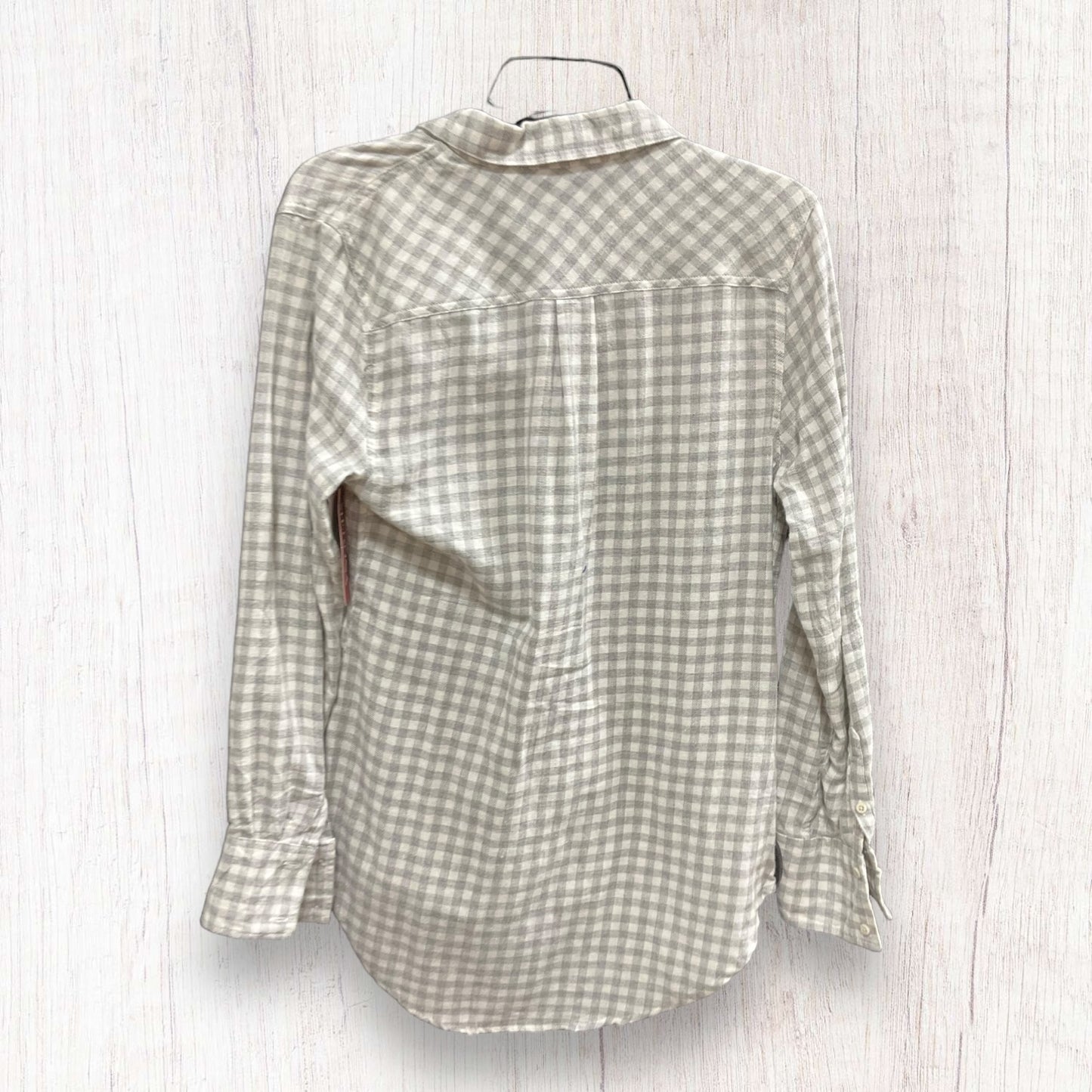 Grey White Blouse Long Sleeve Merona, Size M