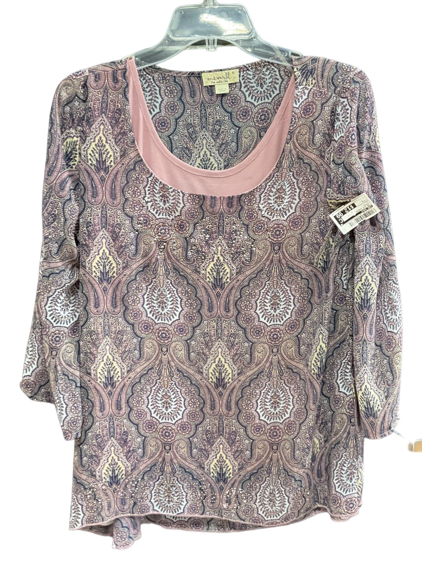 Purple Top 3/4 Sleeve One World, Size S