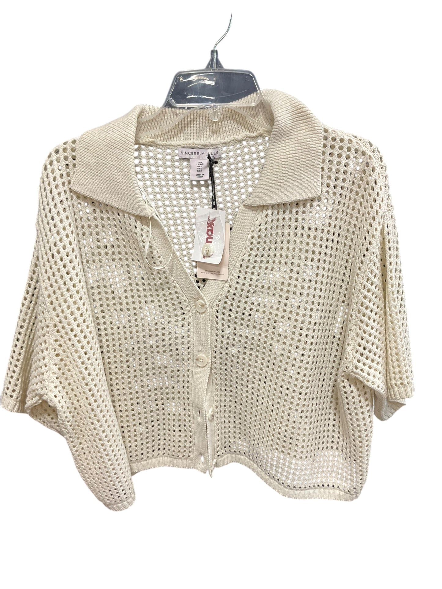 Sweater Cardigan By Clothes Mentor In Cream, Size: L